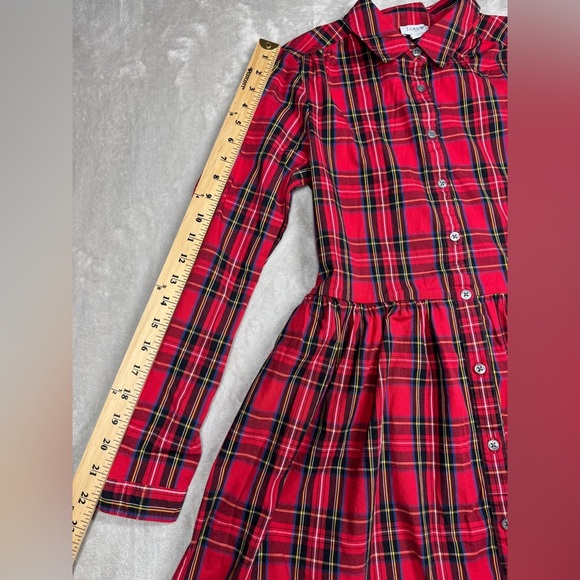 J.Crew Factory Red Green Tartan Plaid Collared Shirtdress Mini Dress Size 2 - Picture 9 of 16